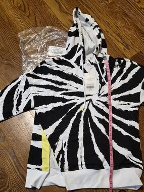 Fabletics Black & White Tie-Dye Hoodie with Yellow Accent